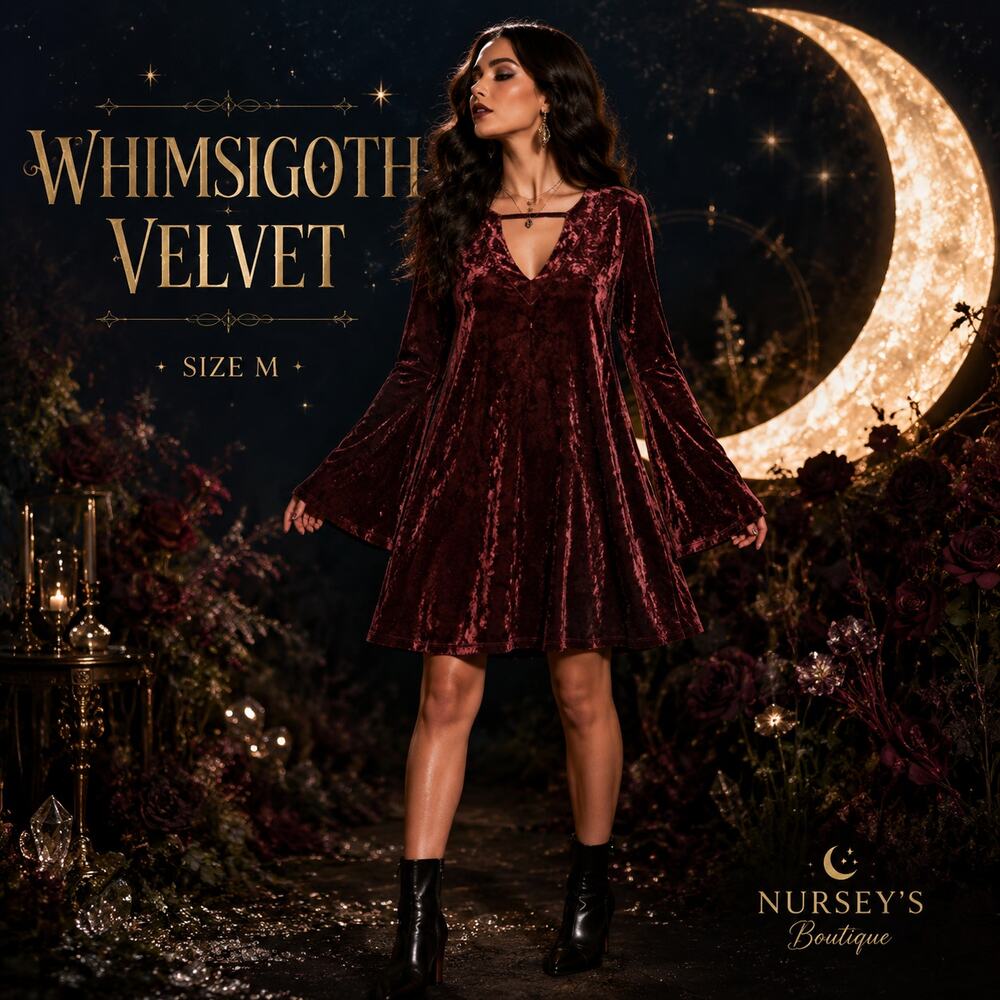a.n.a Burgundy Crushed Velvet Bell Sleeve Swing Dress M Whimsigoth